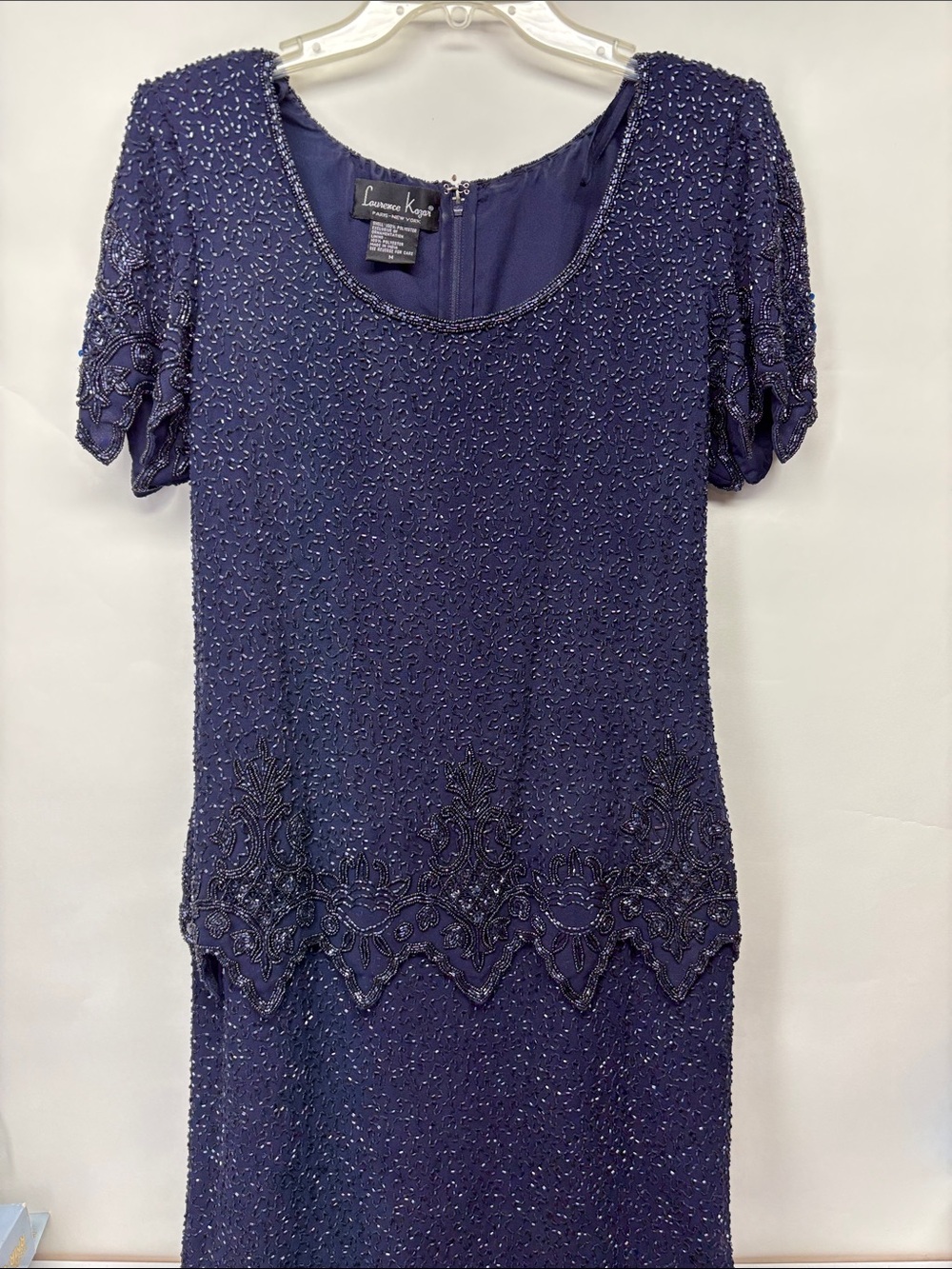 Full Length Navy Beaded Dress Size M Medium Mother of Bride Groom Formal EX COND